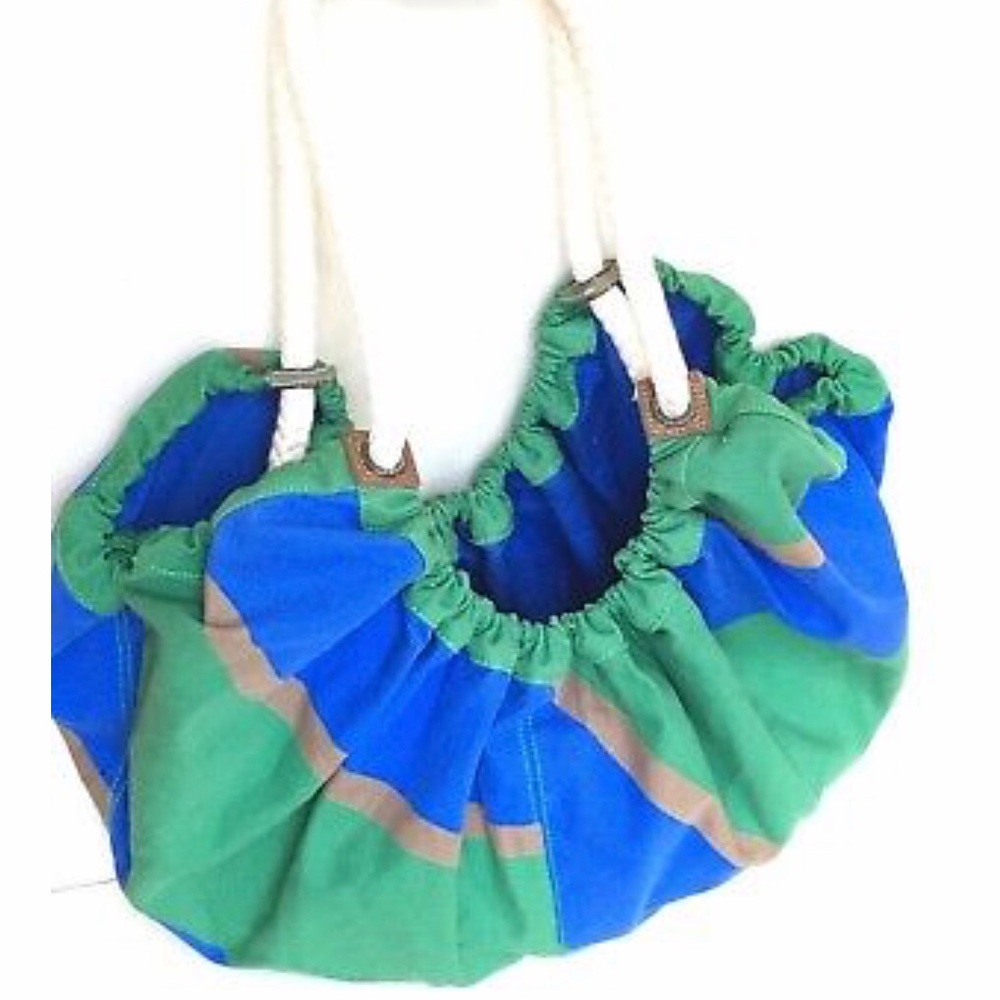 Marc Jacobs Slouch Green and Blue Striped Bag